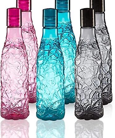 Leavens Food Grade Plastic Leakproof Fridge, Freezer Safe, Pantry Water Sipping Storage Container Bottle For Kids, Adults With Zig-Zag Pattern-1 Liter Capacity (Pack Of 6)
