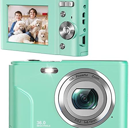 Digital Camera, FHD 1080P 36.0 MP Vlogging Camera Rechargeable Mini Camera Kids Camera Pocket Camera 16X Digital Zoom, Compact Portable Webcam Camera for Kids Students Teenager (Green)