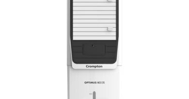 Crompton Optimus Neo Tower Air Cooler- 35L; with Everlast Pump, Auto Fill, 4-Way Air Deflection and High Density Honeycomb pads; White & Black