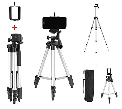 Tygot Adjustable Aluminium Alloy Tripod Stand Holder for Mobile Phones & Camera, 360 mm -1020 mm, 1/4 inch Screw + Mobile Holder Bracket