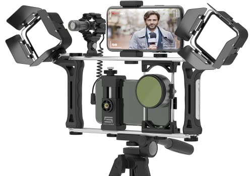 DREAMGRIP Evolution MOJO Universal Transformer Rig for Smartphones, Action Cameras, DSLR Cameras. The Set for Journalists with Wired Gun Microphone and LED Lights. Smart Filming System