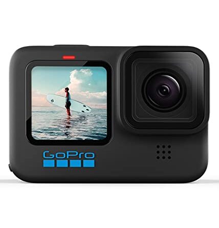 GoPro HERO10 Black — Waterproof Action Camera with Touch Screen 5K Ultra HD Video 23MP Photos 1080p Live Streaming Stabilization, Dual Screen, HyperSmooth 4.0 and Time Warp 3.0