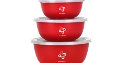 Fableart Microwave Safe Stainless Steel Kitchen Food Storage Containers, Mixing Bowl Set with Airtight Plastic Lids, Set of 3 Pcs (500, 750, 1250 milliliter) (Red , Solid)