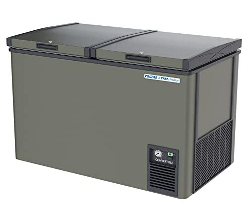 Voltas CF HT 320 DD P Double Door Deep Freezer cum chiller, 320 Liters, Convertible, GREY LATEST