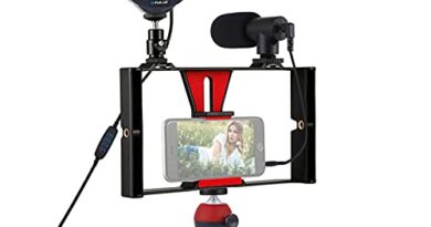 Dimmable Selfie Rings Fill Light with Cell Phone Holder & Tripod Stand Stabilizer & Microphone LED Camera Ringlight for Live/Makeup Photography Vlogging Video Recording-POOWE