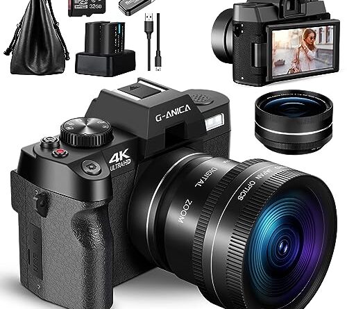 G-Anica 4K Cameras for Photography，48MP/60FPS Video Camera for Vlogging, WiFi & App Control Vlogging Camera for YouTube,Camera with 32GB TF Card.Wide-Angle & Macro Lens